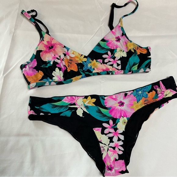 Floral Black Bikini Top and Bottom Size S - Picture 2 of 10